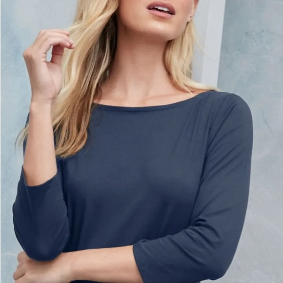 EILEEN FISHER Tencel Stretch Jersey Bateau Neck Midi Dress in Dark Gray - Picture 2 of 11